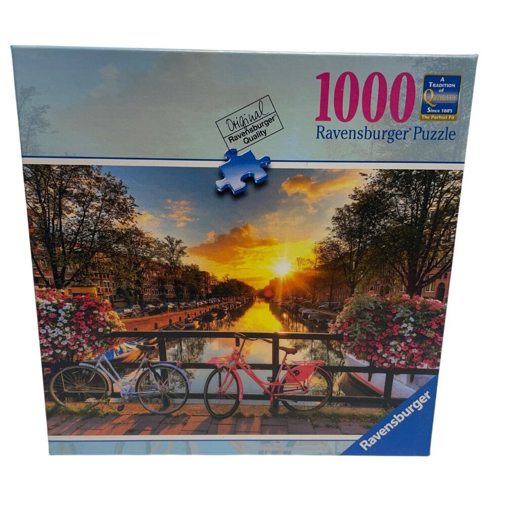 Ravensburger 1000 Piece Puzzle Amsterdam Canal &‎ Bicycles Jigsaw Sunset